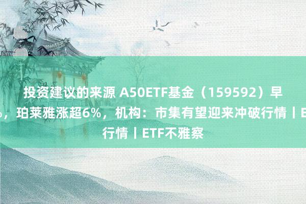 投资建议的来源 A50ETF基金（159592）早盘涨近1%，珀莱雅涨超6%，机构：市集有望迎来冲破行情丨ETF不雅察