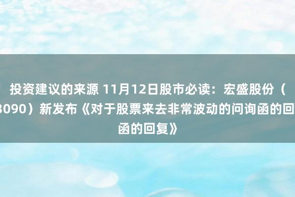 投资建议的来源 11月12日股市必读：宏盛股份（603090）新发布《对于股票来去非常波动的问询函的回复》