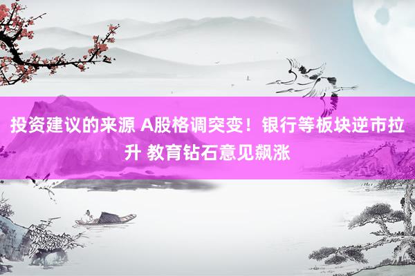 投资建议的来源 A股格调突变！银行等板块逆市拉升 教育钻石意见飙涨