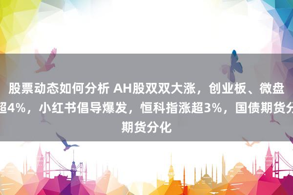 股票动态如何分析 AH股双双大涨，创业板、微盘涨超4%，小红书倡导爆发，恒科指涨超3%，国债期货分化