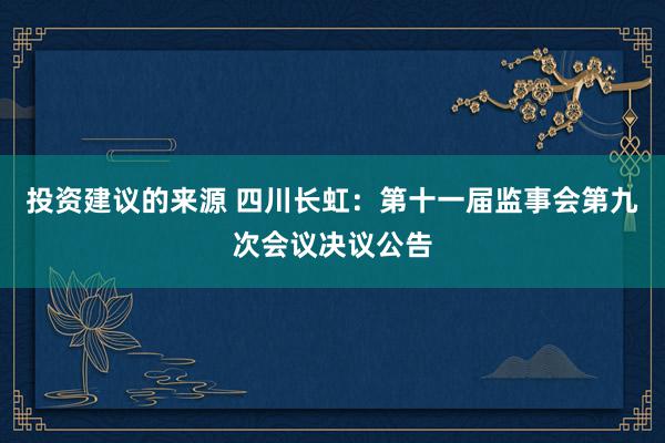 投资建议的来源 四川长虹：第十一届监事会第九次会议决议公告