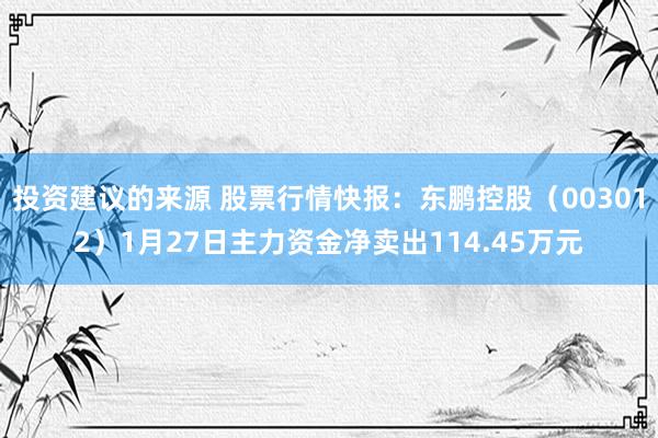 投资建议的来源 股票行情快报：东鹏控股（003012）1月27日主力资金净卖出114.45万元