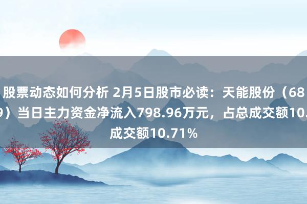 股票动态如何分析 2月5日股市必读：天能股份（688819）当日主力资金净流入798.96万元，占总成交额10.71%