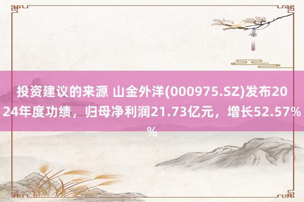 投资建议的来源 山金外洋(000975.SZ)发布2024年度功绩，归母净利润21.73亿元，增长52.57%